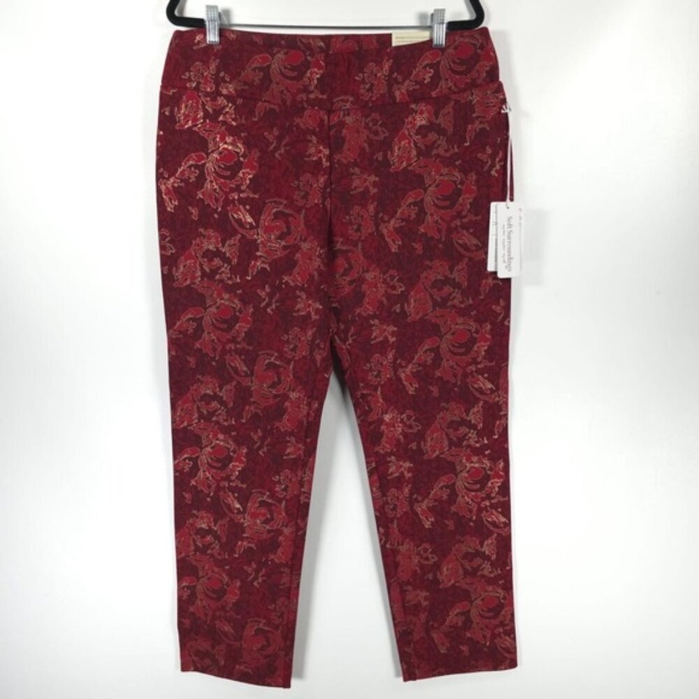 NWT Soft Surroundings RED GOLD POINSETTIA PANTS Floral Pull on 2CR28 Size XL(18)